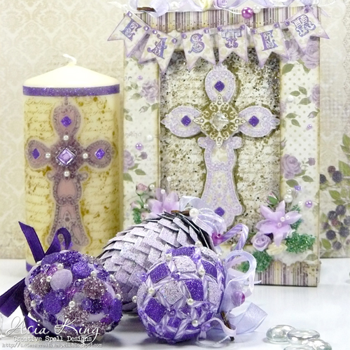 Easter Home decoration Trio purple eggs with glitter by Asia King