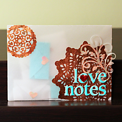 Copper Foil Anniversary Trio-Photo Display, Card and Vellum Envelope