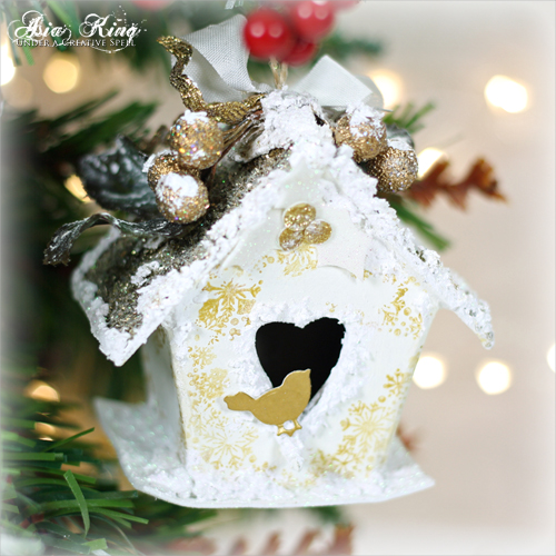 Shabby chic handmade DIY Christmas tree birdhouse ornament by Asia King for Scrapbook Adhesives By 3L
