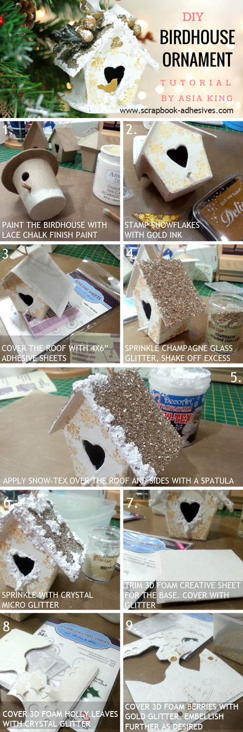 Birdhouse Christmas Ornament tutorial by Asia King for Scrapbook Adhesives by 3L 