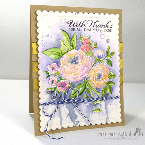 With Thanks Watercolor and Pigment Powder Gold Card by Carisa Zglobicki