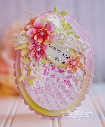 Soft pastel spring card! #Justrite #ScrapbookAdhesives by 3L #Spellbinders bloom and grow