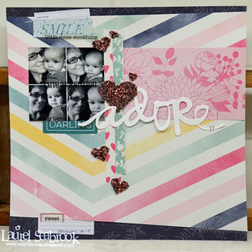 3D Foam Hearts Adore Scrapbook Page by Laurel Seabrook