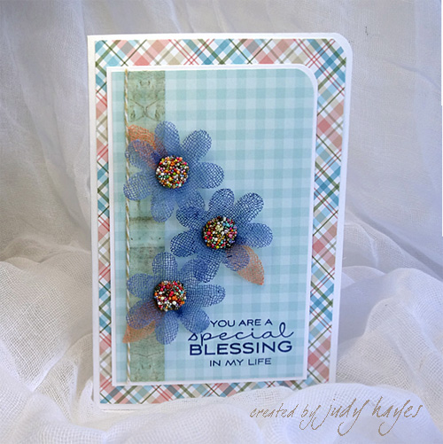 Special Blessing Gauze Flower Card by Judy Hayes for Scrapbook Adhesives by 3L and MFT Blog Hop JUL16