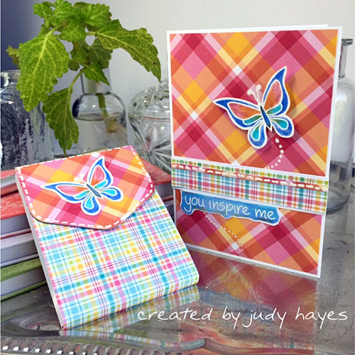 Butterfly Card and Notebook Ensemble by Judy Hayes for Scrapbook Adhesives by 3L w Lawn Fawn Blog Hop Sept 2016