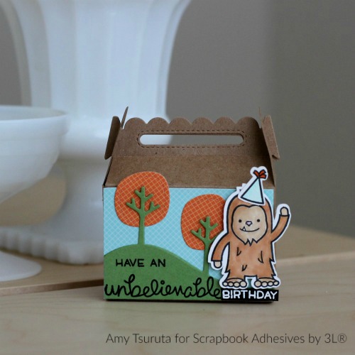 Unbelievable Birthday Treat Box by Amy Tsuruta for Lawn Fawn Blog with Scrapbook Adhesives by 3L
