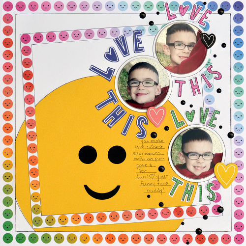 Emoji Scrapbook Layout using E-Z Runner Micro Refillable Dispenser from Scrapbook Adhesives by 3L