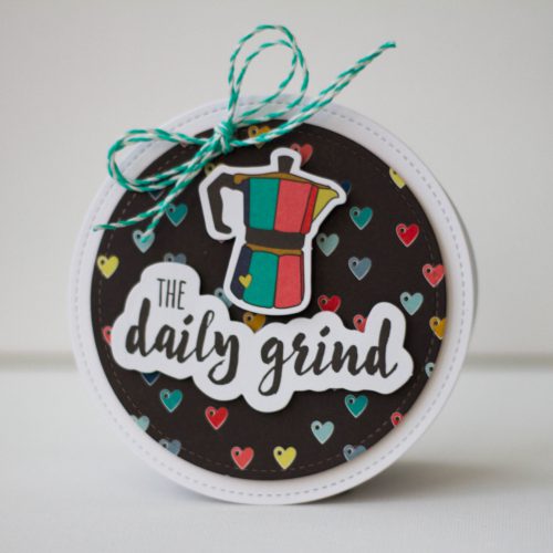 Circle shaped, coffee themed card by Latisha Yoast