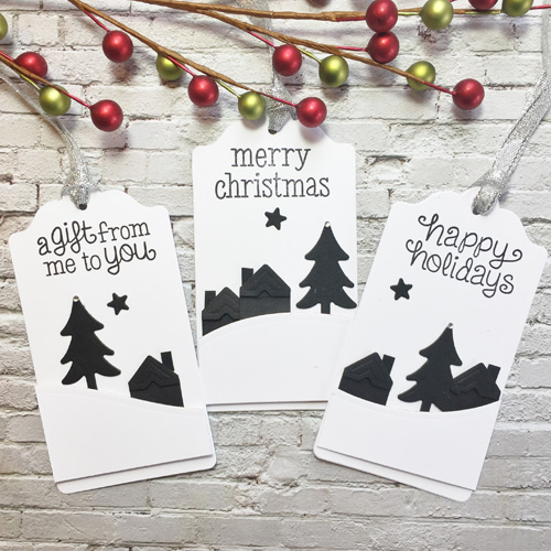 Snowy Scene Tags + Giveaway for Christmas in July with Favecrafts;  tags by Christine Emberson