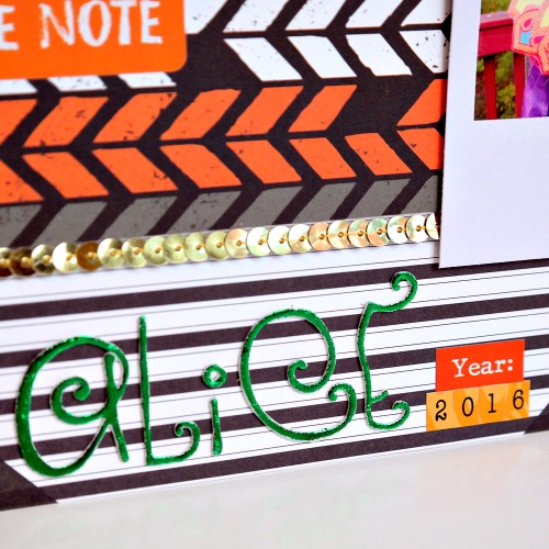 DIY 3D Foam Green Foil Letters by Dana Tatar - Halloween Scrapbok Page