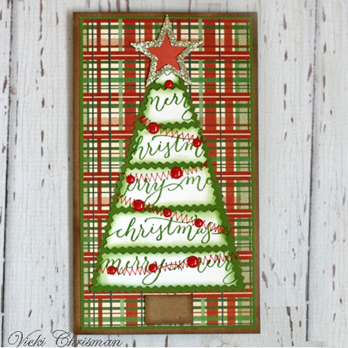 Seasonal Cards on Quietfire Design Blog Hop and Giveaway - Day 5 Christmas Tree Card by Vicki Chrisman for Scrapbook Adhesives by 3L