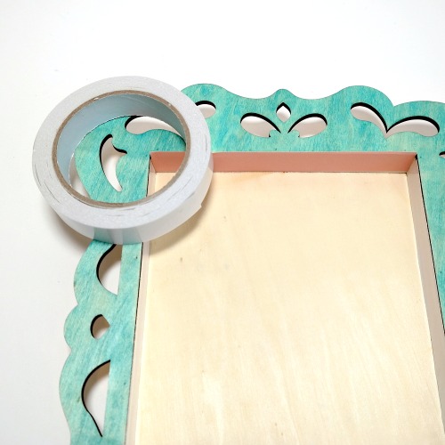 How to line a wood shadow box frame with paper and Premium Double-Sided Tape by Dana Tatar