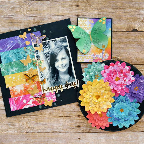 Gold foil on a three piece rainbow ensemble using adhesives from Scrapbook Adhesives by 3L