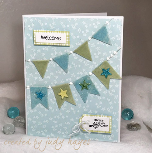 Pennant and Stars Welcome Sweet Little One Card by Judy Hayes for Scrapbook Adhesives by 3L