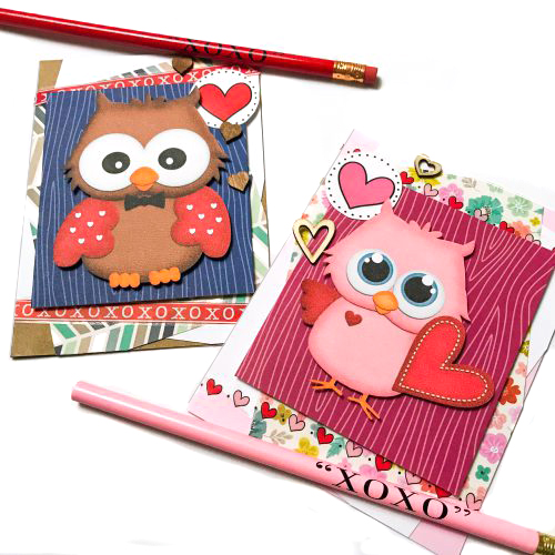 Valentines Owl Card Duo with Adhesive Sheets by Latrice Murphy for Scrapbook Adhesives