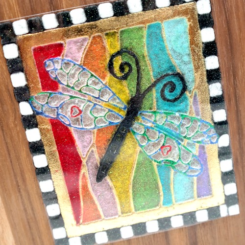 Stained Glass 3D Foam and Foil Accented Dragonfly Mini Album Embellishment by Dana Tatar