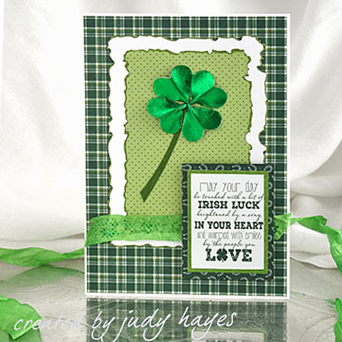 Foiled Shamrock Card with 3D Foam Hearts by Judy Hayes for Scrapbook Adhesives by 3L