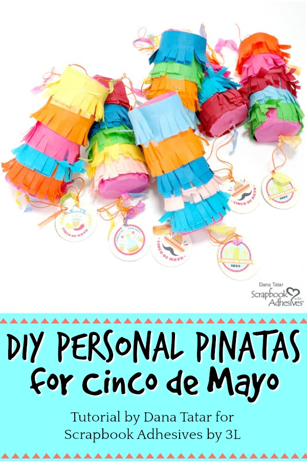 DIY Paper Roll Personal Pinatas Covered with Colorful Fringed Tissue Paper and Filled With Candy Held Together with Crafty Power Tape by Dana Tatar