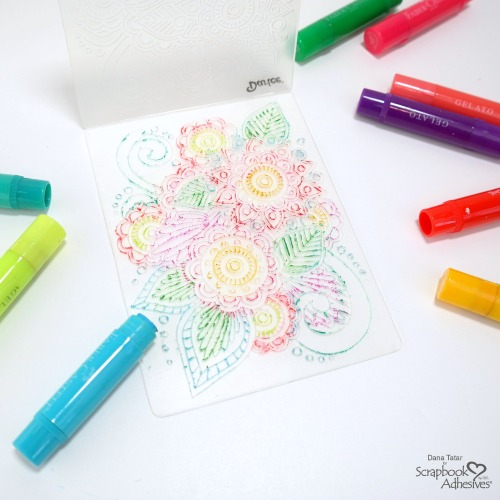 How to Apply Colorful Gelatos to a Floral Print Embossing Folder to Create an Embossed Watercolor Card