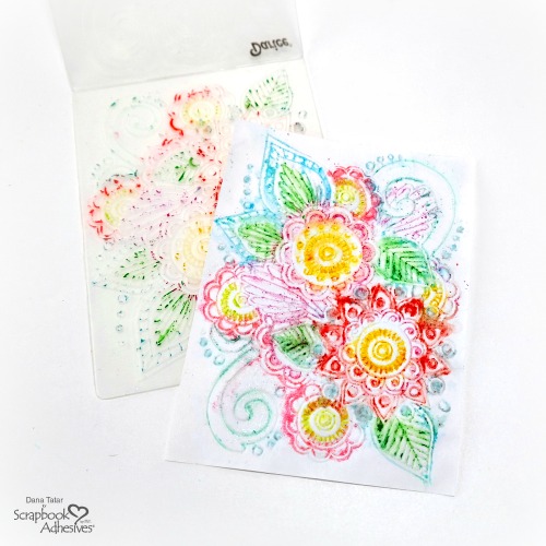 Embossed Watercolor Floral Background Print Created with an Embossing Folder Gelatos and Water