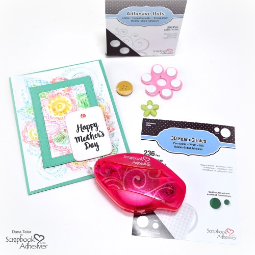 Embossed Watercolor Mother's Day Card Assembly using Scrapbook Adhesives by 3L Large Adhesive Dots and 3D Foam Circles