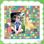 Kid Scrapbook Layout with DIY Click N Stick Mosaic Squares Background