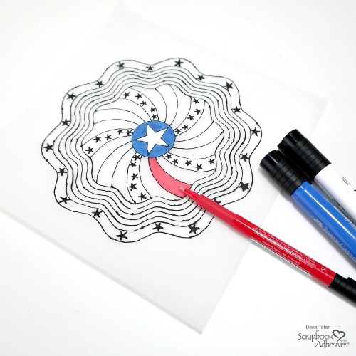 Patriotic Black Glue Mandala Colored with Red White and Blue Markers