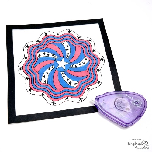 Red White and Blue Black Glue Patriotic Mandala on Vellum