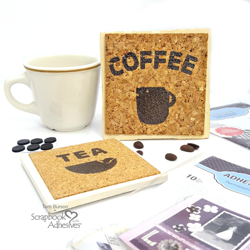 Upcycled Heat Embossed Coffee Coasters by Terri Burson for Scrapbook Adhesives by 3L