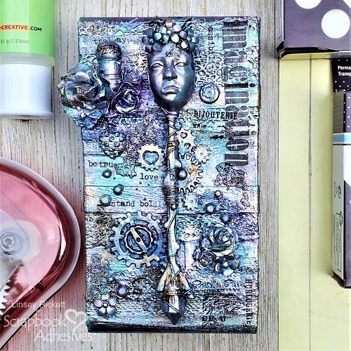 Mixed Media Collage on Wood Block by Linsey Rickett for Scrapbook Adhesives by 3L 