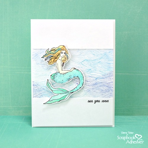 Watercolor Stamped and Die-Cut Mermaid on Embossed Wave Card