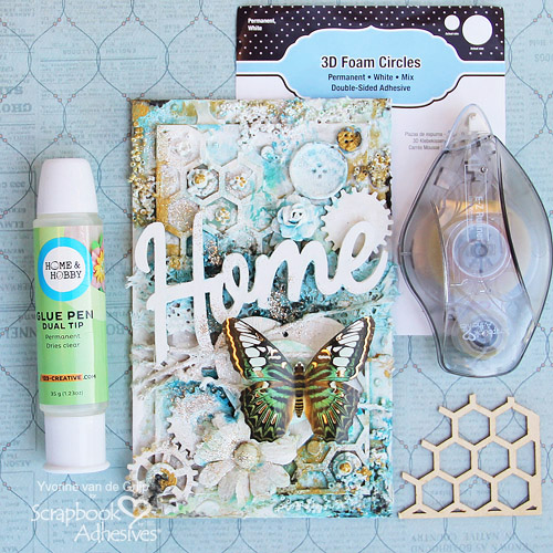 Scrapbook Adhesives by 3L®, Extreme Double Sided Tape 1/8in, 3D Foam Circles White Mix, Dual Tip Glue Pen, E-Z Runner® Grand Ultra Strong Refill, Yvonne van de Grijp, Mixed Media, Home, artwork