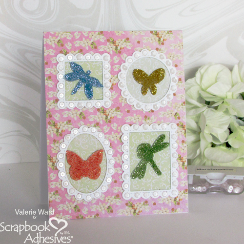 Butterflies, Dragonflies, Glitter Card tutorial by Valerie Ward 