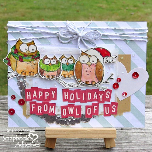 Joyful Inspiration from Stampendous - Day 3 Happy Holidays Owl Card by Shannon Morgan for Scrapbook Adhesives by 3L