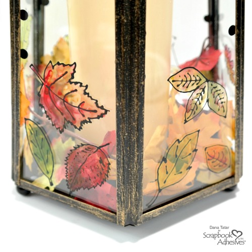 Glass Lantern with Black Glue Painted Leaves