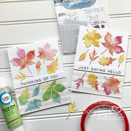 Glitter Stripes Watercolor Leaf Cards by Teri Anderson for Scrapbook Adhesives by 3L