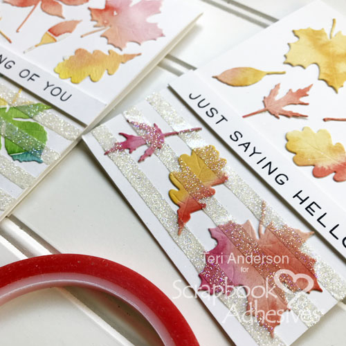 Glitter Stripes Watercolor Leaf Cards by Teri Anderson for Scrapbook Adhesives by 3L