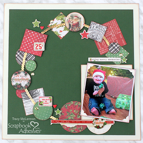 Holiday Wreath Layout by Tracy McLennon for Scrapbook Adhesives by 3L