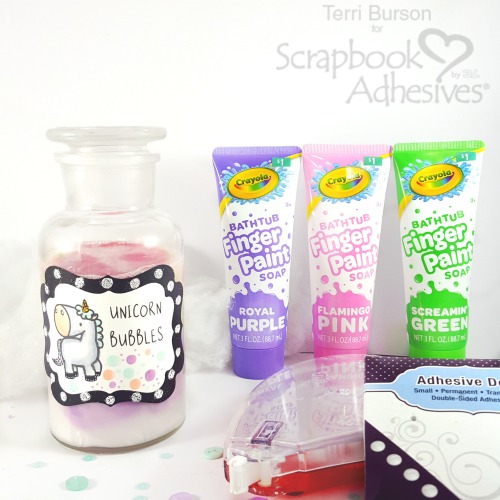 DIY Unicorn Bubble Bath and Label by Terri Burson for Scrapbook Adhesives by 3L