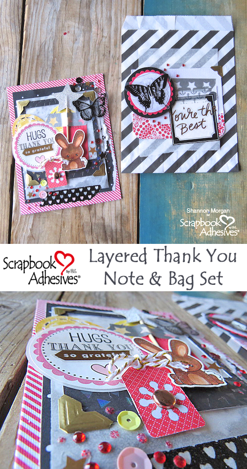 Layered Thank You Note and Bag Set by Shannon Morgan for Scrapbook Adhesives by 3L Pinterest