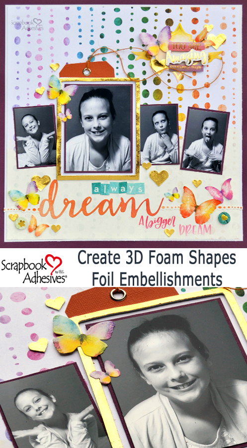 3D Foam Shapes Scrapbook Layout by Christine Meyer for Scrapbook Adhesives by 3L Pinterest