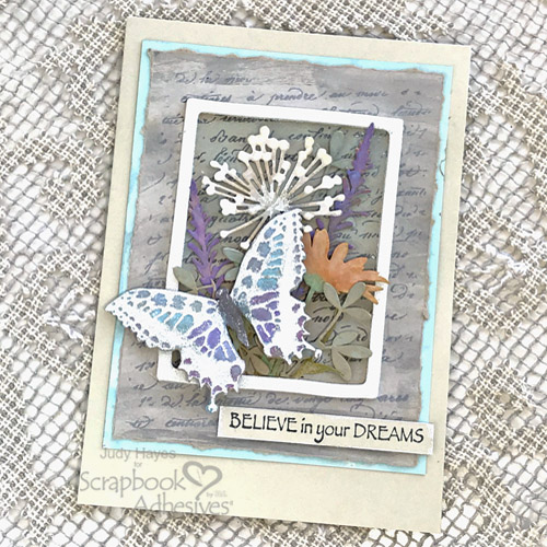 Framed Butterfly and Flowers Card Tutorial by Judy Hayes for Scrapbook Adhesives by 3L