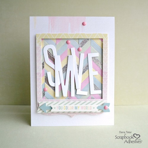 Pastel and Silver Holographic Foil Die-Cut Paper Pieced Chevron Background on a Handmade Card