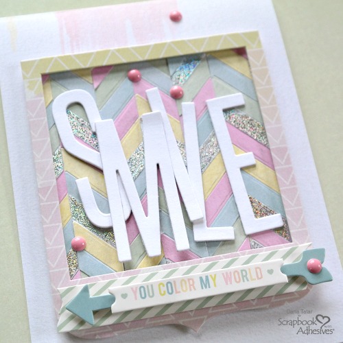Pastel and Silver Holographic Foil Die-Cut Paper Pieced Chevron Background on a Handmade Card