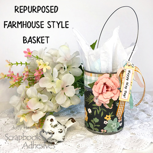 Repurposed Farmhouse Basket by Judy Hayes for Scrapbook Adhesives by 3L