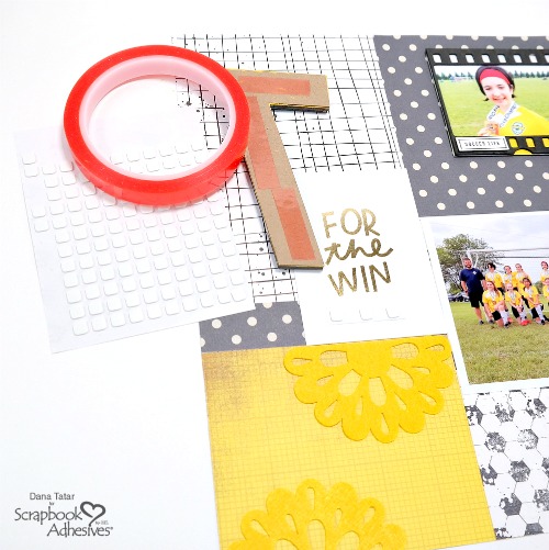 Soccer Themed Sports Scrapbook Layout with Jersey Number Shaker Embellishment by Dana Tatar for Scrapbook Adhesives by 3L