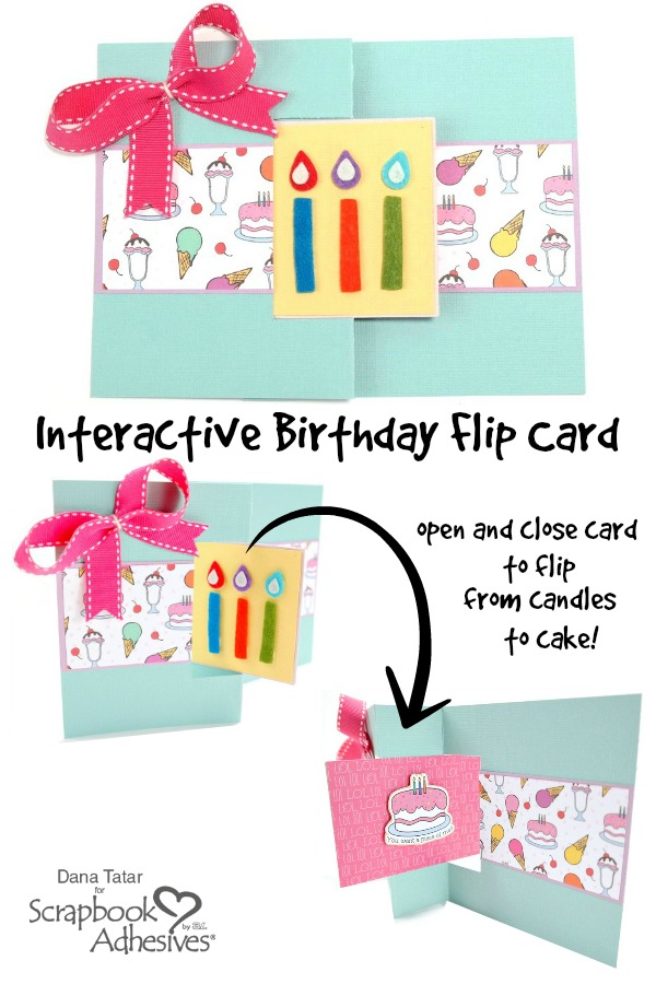 Interactive Punny Happy Birthday Flip Card with Cake and Candles by Dana Tatar for Scrapbook Adhesives by 3L Pinterest Image