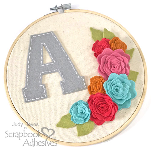 No Sew Monogram Hoop with Felt Flowers by Judy Hayes for Scrapbook Adhesives by 3L