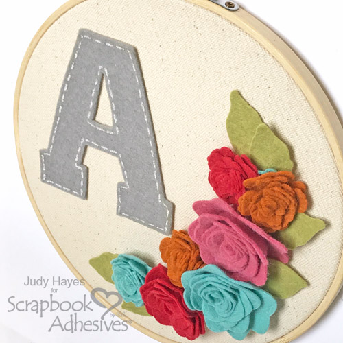 No Sew Monogram Hoop with Felt Flowers by Judy Hayes for Scrapbook Adhesives by 3L