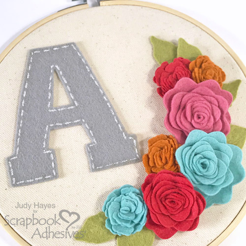 No Sew Monogram Hoop with Felt Flowers by Judy Hayes for Scrapbook Adhesives by 3L